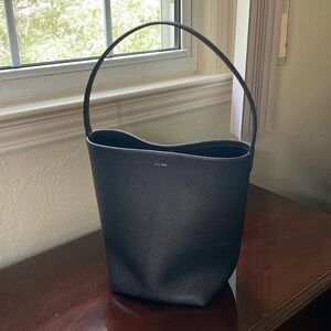 Inspired row faux leather and canvas bucket bag